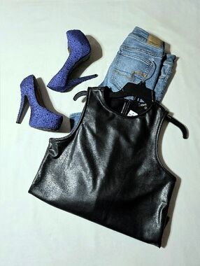 ​NWT Express Black Liquid Leather Tank M Indie Sleaze Gothic Glam Archive 💣